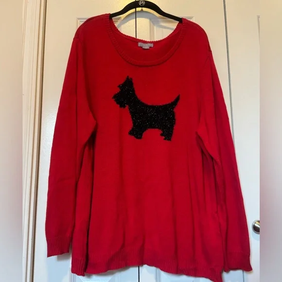 Laura Scott Red Scottie Dog Sweater Women’s 2X Pullover Top - Picture 1 of 4